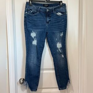 Judy Blue Dark Blue Distressed Ankle Jeans